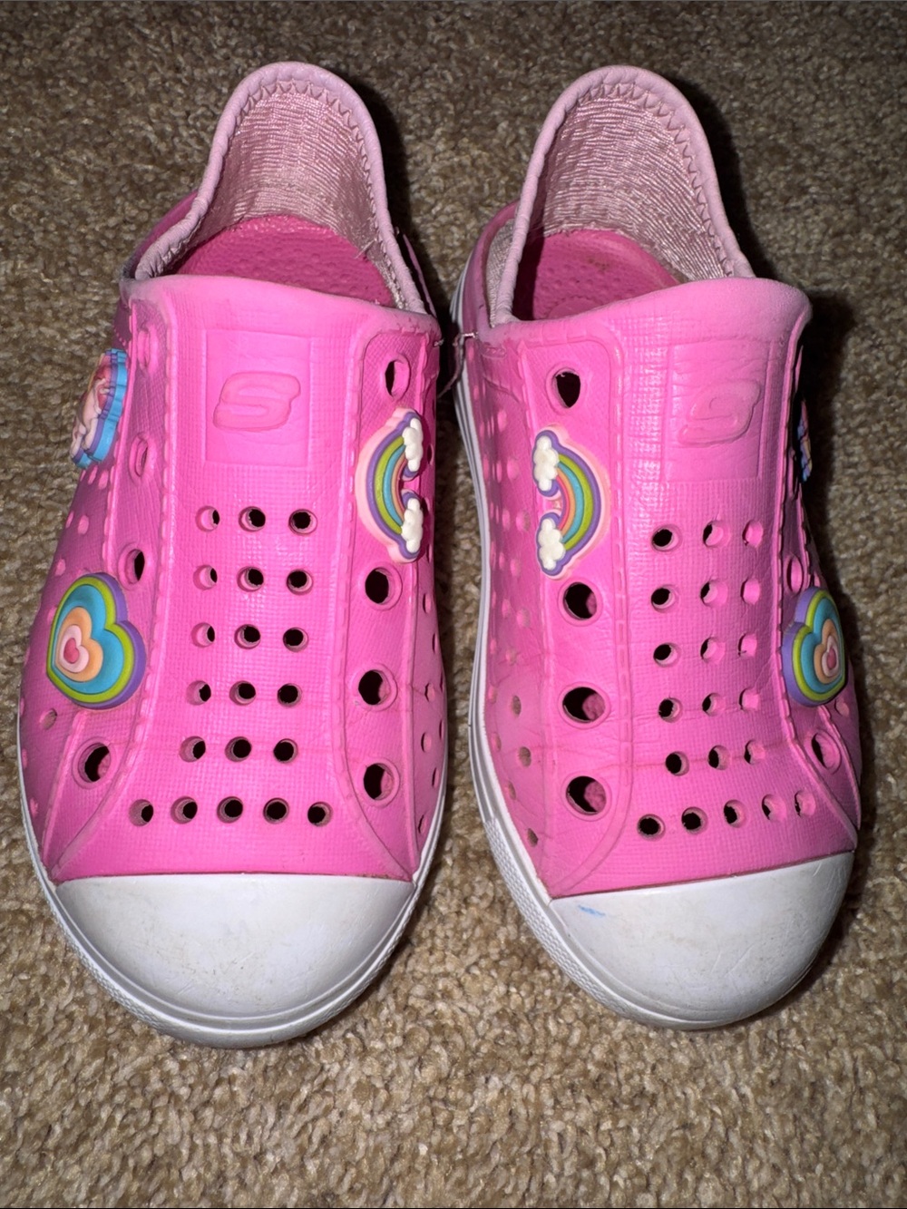 Skechers Kids Pink Slip-On Shoes with Rainbow Charms